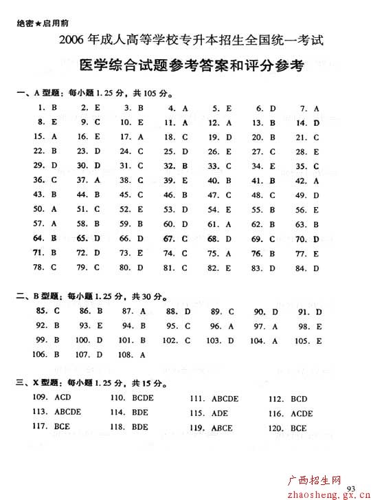 2006年成人高考（专升本）医学综合试卷及答案13